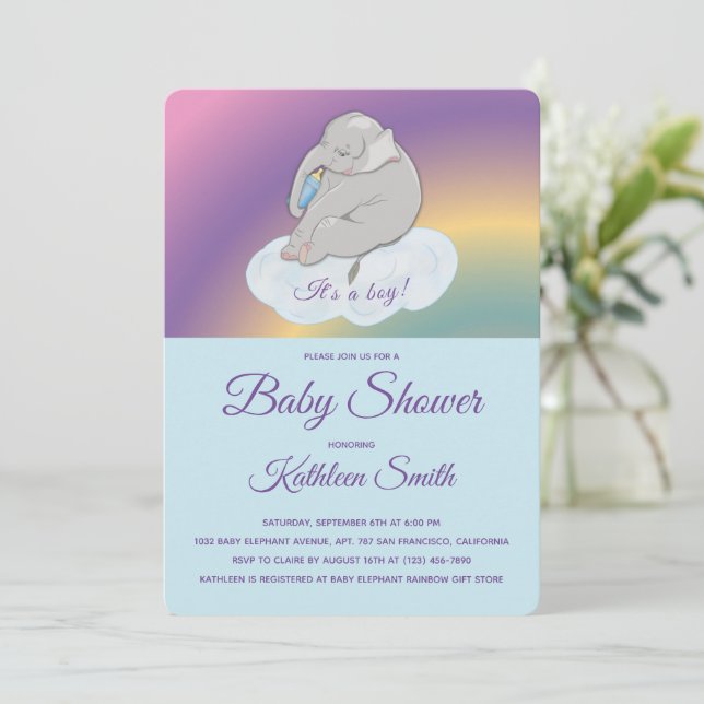 Baby Shower Sweet Cute Elephant It's a boy Photo Invitation (Standing Front)