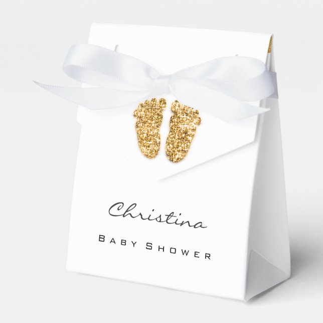 Baby Shower Sweet Feet Drips Glitter Gold White Favour Box (Front Side)