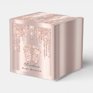 Baby Shower Sweet Feet Drips Rose Glitter Effect Favour Box