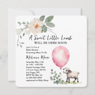 Baby Shower Sweet Little Lamb Pink Balloon Invitation