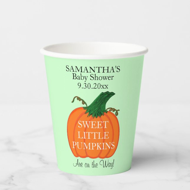 Baby Shower Sweet Little Pumpkins Twins Paper Cups (Front)