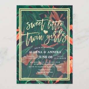 Baby Shower Sweet Little Twin Girl Tropical Floral Invitation