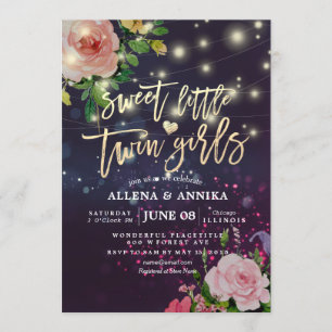 Baby Shower Sweet Little Twins Floral Purple Light Invitation