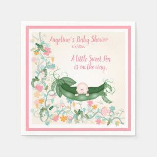 Baby Shower Sweet Peas Pead Pods Pink Green Napkin