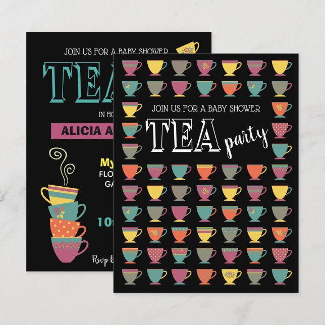 Baby Shower Tea Party colourful modern happy Invitation (Front/Back)