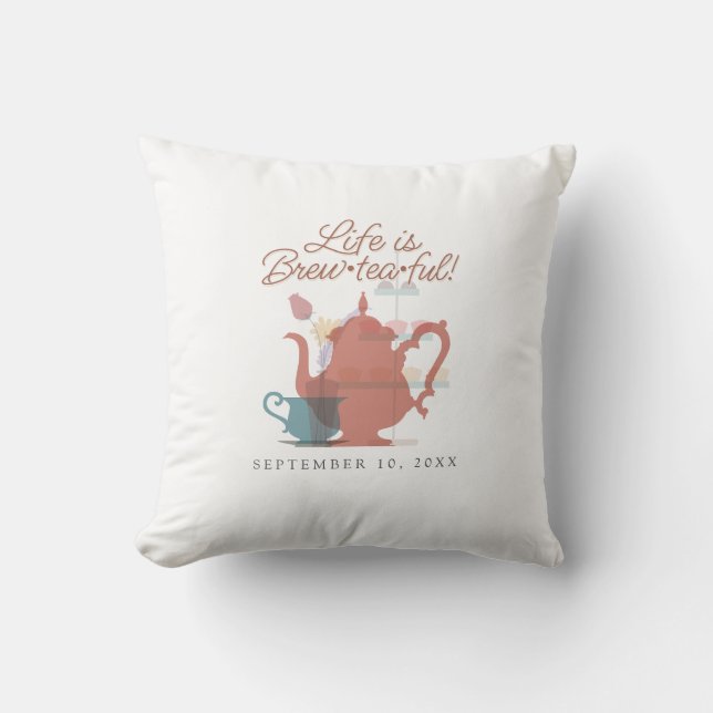 Baby Shower Tea Party Cute Minimalist Boho Neutral Cushion (Front)