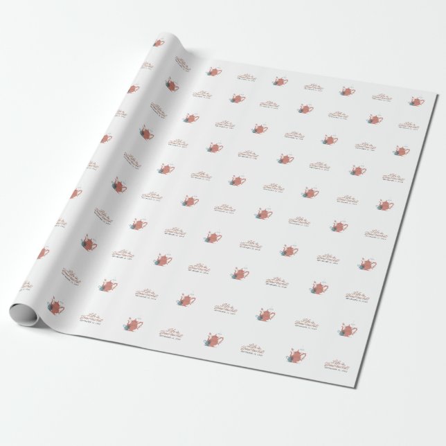 Baby Shower Tea Party Cute Minimalist Boho Neutral Wrapping Paper (Unrolled)