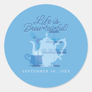 Baby Shower Tea Party Cute Minimalist Chic Blue Classic Round Sticker