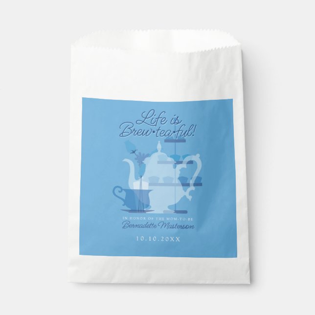 Baby Shower Tea Party Cute Minimalist Chic Blue Favour Bags (Front)