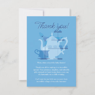 Baby Shower Tea Party Cute Minimalist Chic Blue Thank You Card