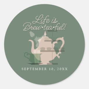 Baby Shower Tea Party Cute Minimalist Chic Green Classic Round Sticker