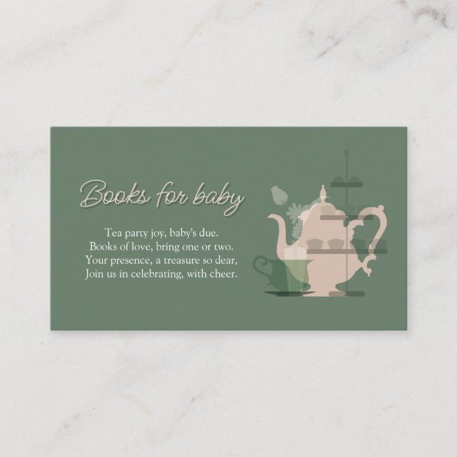 Baby Shower Tea Party Cute Minimalist Chic Green Enclosure Card (Front)