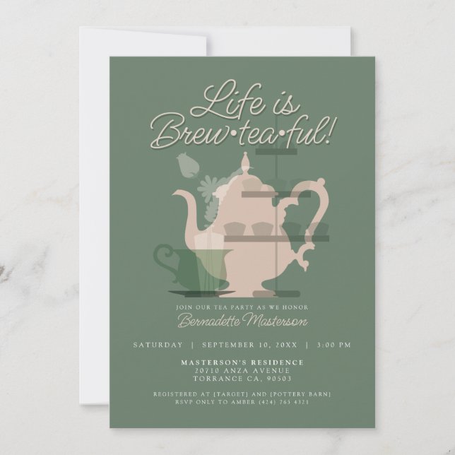 Baby Shower Tea Party Cute Minimalist Chic Green Invitation (Front)