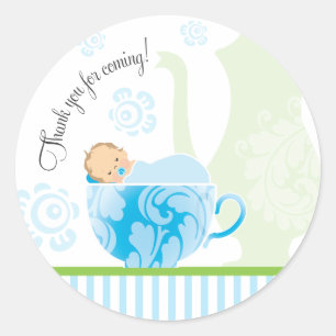 Baby Shower Tea Party Favour Sticker     Boy