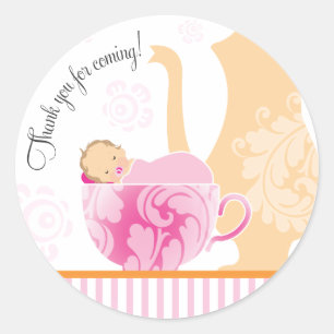 Baby Shower Tea Party Favour Sticker     Girl