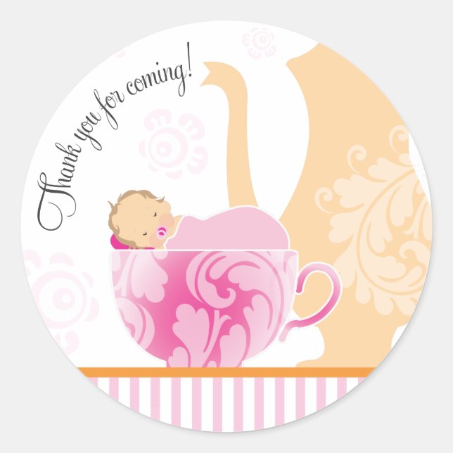 Baby Shower Tea Party Favour Sticker  |  Girl (Front)