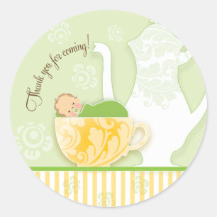 Baby Shower Tea Party Favour Sticker     Neutral