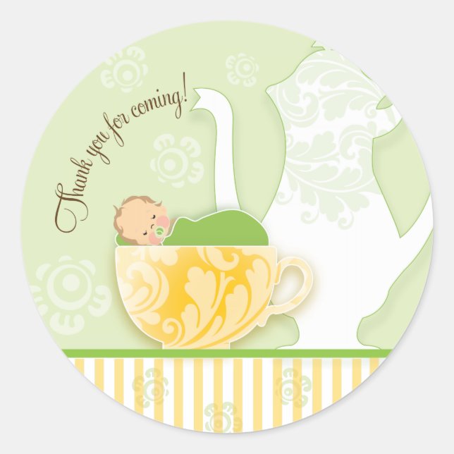 Baby Shower Tea Party Favour Sticker  |  Neutral (Front)