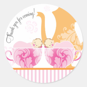Baby Shower Tea Party Favour Sticker     Twin