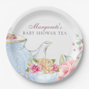 Baby Shower Tea Party Floral Elegant Personalised Paper Plate
