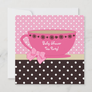 Baby Shower Tea Party Pink And Brown Polka Dots Invitation