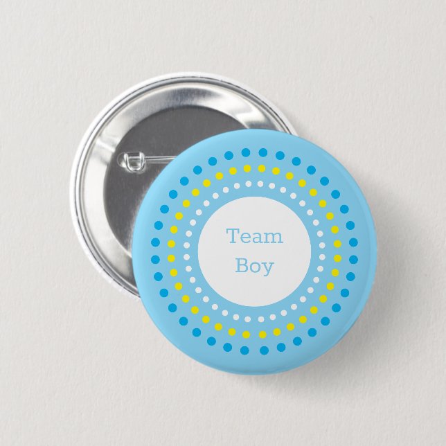 Baby Shower "Team Boy" Blue & Yellow Polka Dots 6 Cm Round Badge (Front & Back)