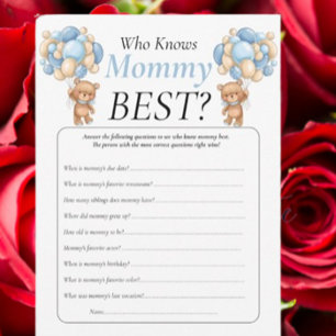 Baby Shower. teddy balloons Blue Who Knows Mummy Invitation