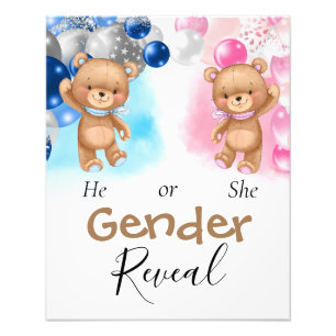 Baby Shower Teddy Balloons Gender Reveal  Photo Print