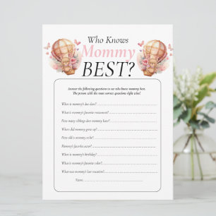 Baby Shower. teddy balloons Girl Who Knows Mummy Invitation