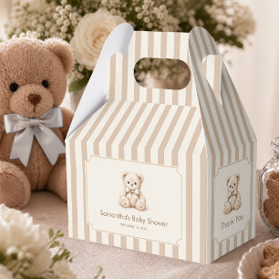 Baby Shower Teddy Bear and Brown Stripes Thank You Favour Box