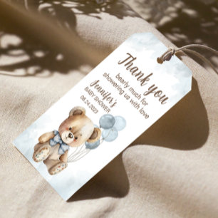 Baby shower teddy bear balloon thank you gift tags