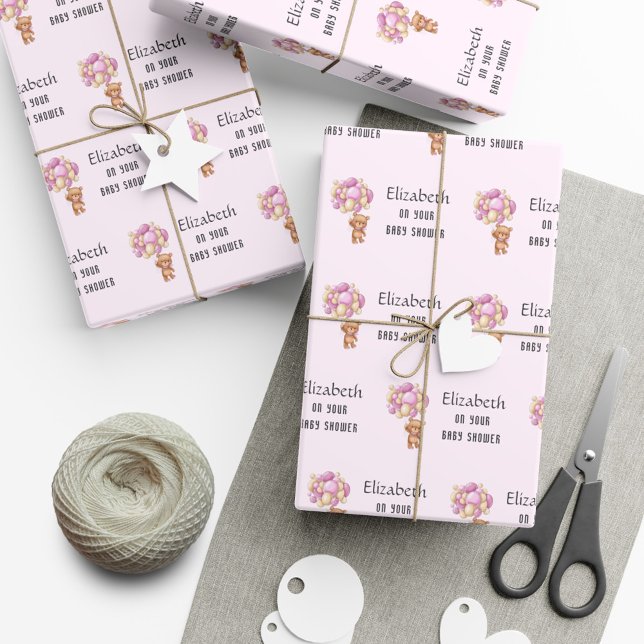 BABY SHOWER Teddy Bear Balloon Theme Personalised  Wrapping Paper (Creator Uploaded)