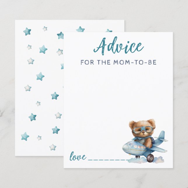 Baby Shower teddy bear blue Advice Card (Front/Back)