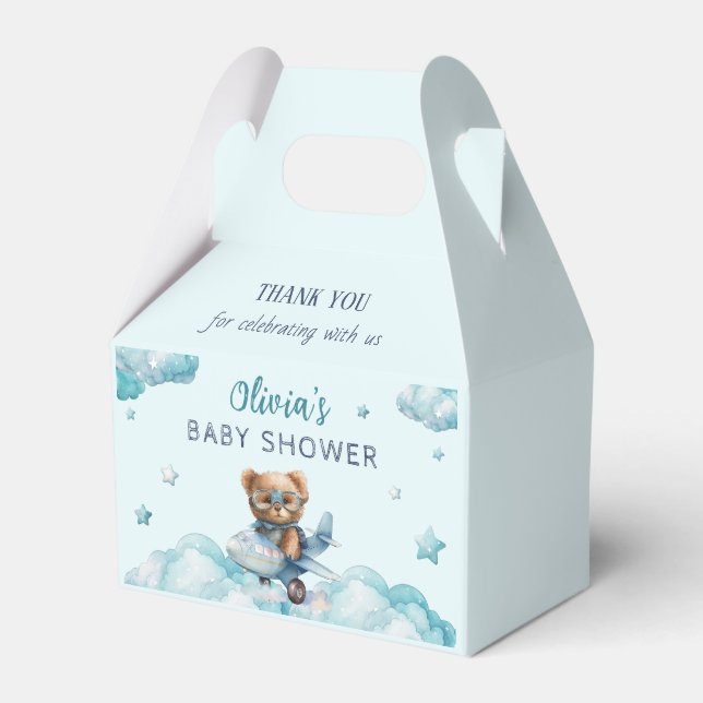 Baby Shower teddy bear blue Favour Box (Front Side)