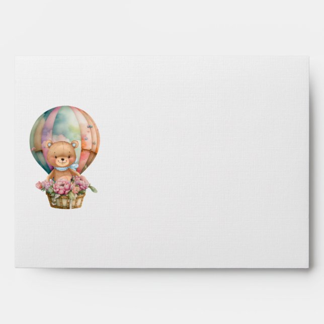 Baby Shower Teddy Bear Blue Hot Air Balloon Envelope (Front)