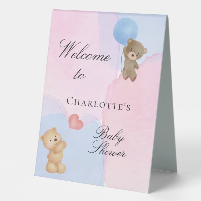Baby shower teddy bear blue pink gender reveal (Front)