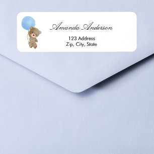 Baby Shower teddy bear blue return address