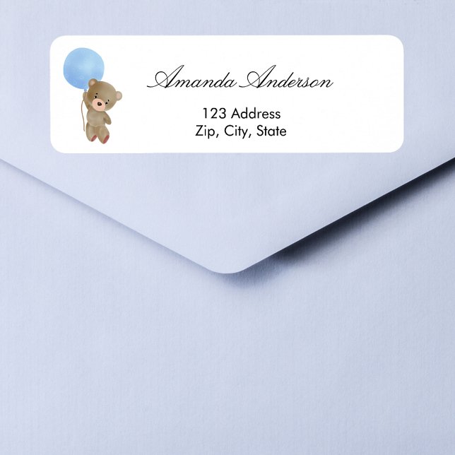 Baby Shower teddy bear blue return address (Creator Uploaded)