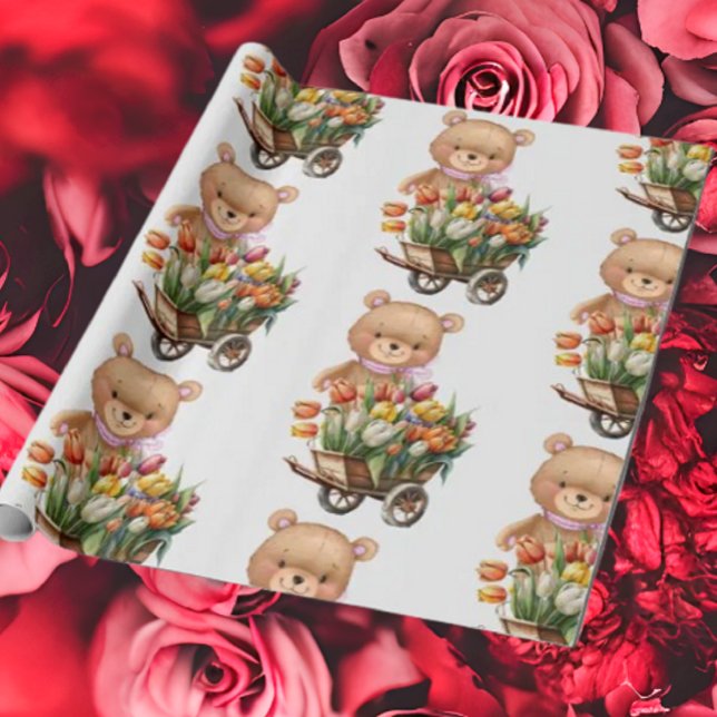 Baby Shower Teddy Bear Blue rustic floral Wrapping Paper (Bring your dream party to life with our selection of quality Teddy Bear themed party supplies )