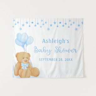 Baby Shower Teddy Bear Blue Stars Backdrop Tapestry