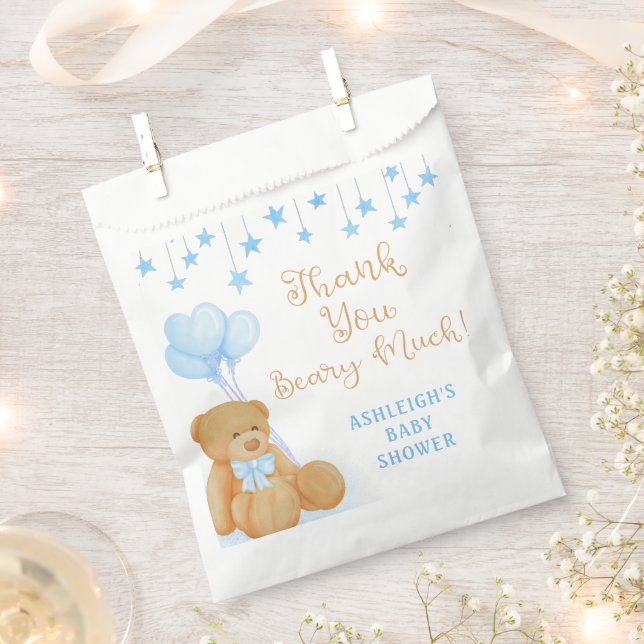 Baby Shower Teddy Bear Blue Stars Thank You Favour Bags (Clipped)
