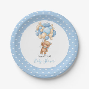 Baby Shower Teddy Bear Boy Blue Balloons Paper Plate