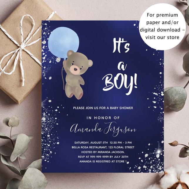 Baby shower teddy bear boy blue budget invitation flyer (Creator Uploaded)