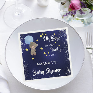 Baby shower teddy bear boy navy blue napkin