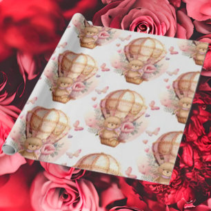 Baby Shower Teddy Bear Hot Air Balloon pink Wrapping Paper