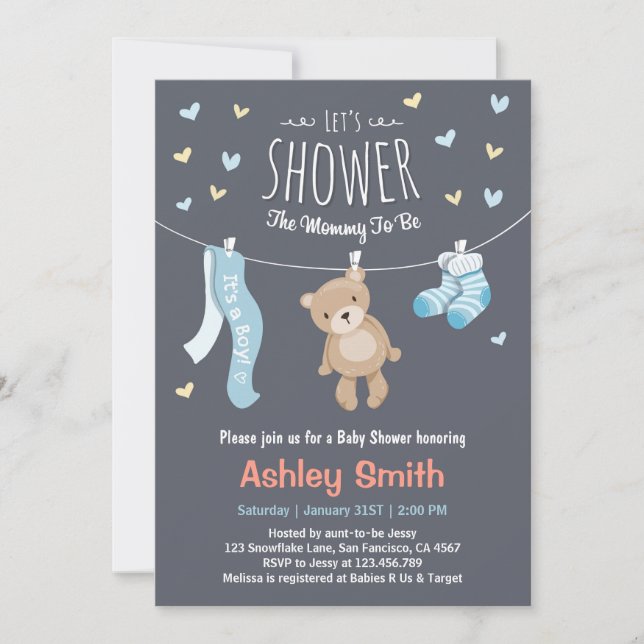 Baby Shower Teddy Bear Invitation Baby Boy (Front)