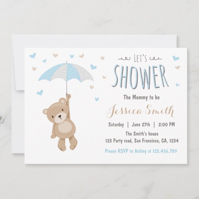 Baby Shower Teddy Bear Invitation Baby Boy blue (Front)