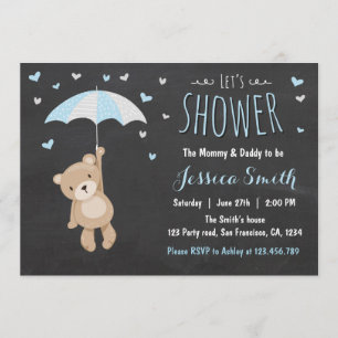 Baby Shower Teddy Bear Invitation Baby Boy Blue