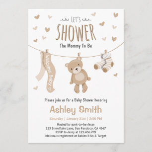 Baby Shower Teddy Bear Invitation Brown White