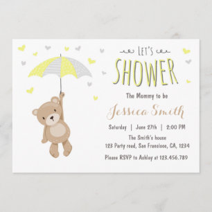 Baby Shower Teddy Bear Invitation Yellow Neutral